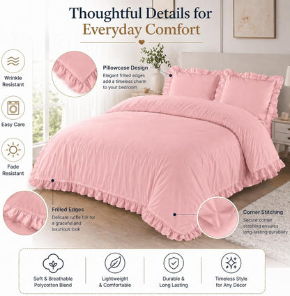 Santiago Frilled Polycotton Duvet Cover Set – Luxury Easy Care Bedding | Night Zone