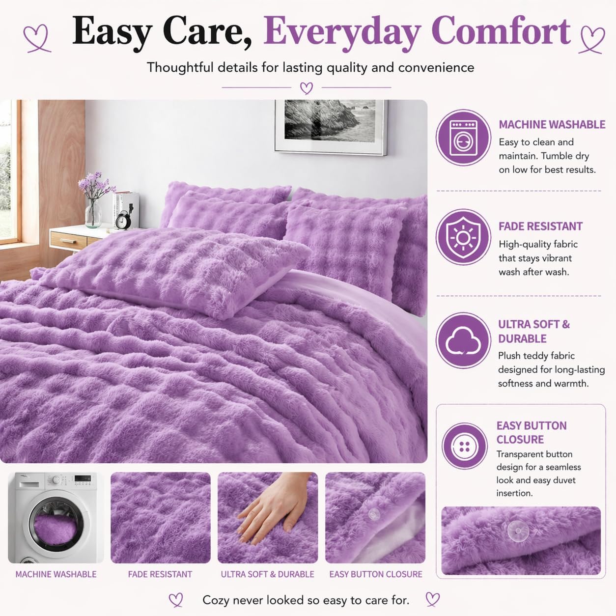 Teddy Square Fleece Duvet Cover Set – Ultra Soft Fluffy Plush Bedding | Night Zone
