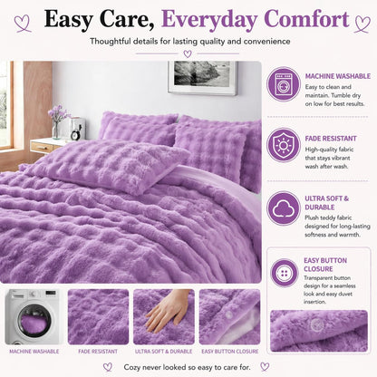 Teddy Square Fleece Duvet Cover Set – Ultra Soft Fluffy Plush Bedding | Night Zone