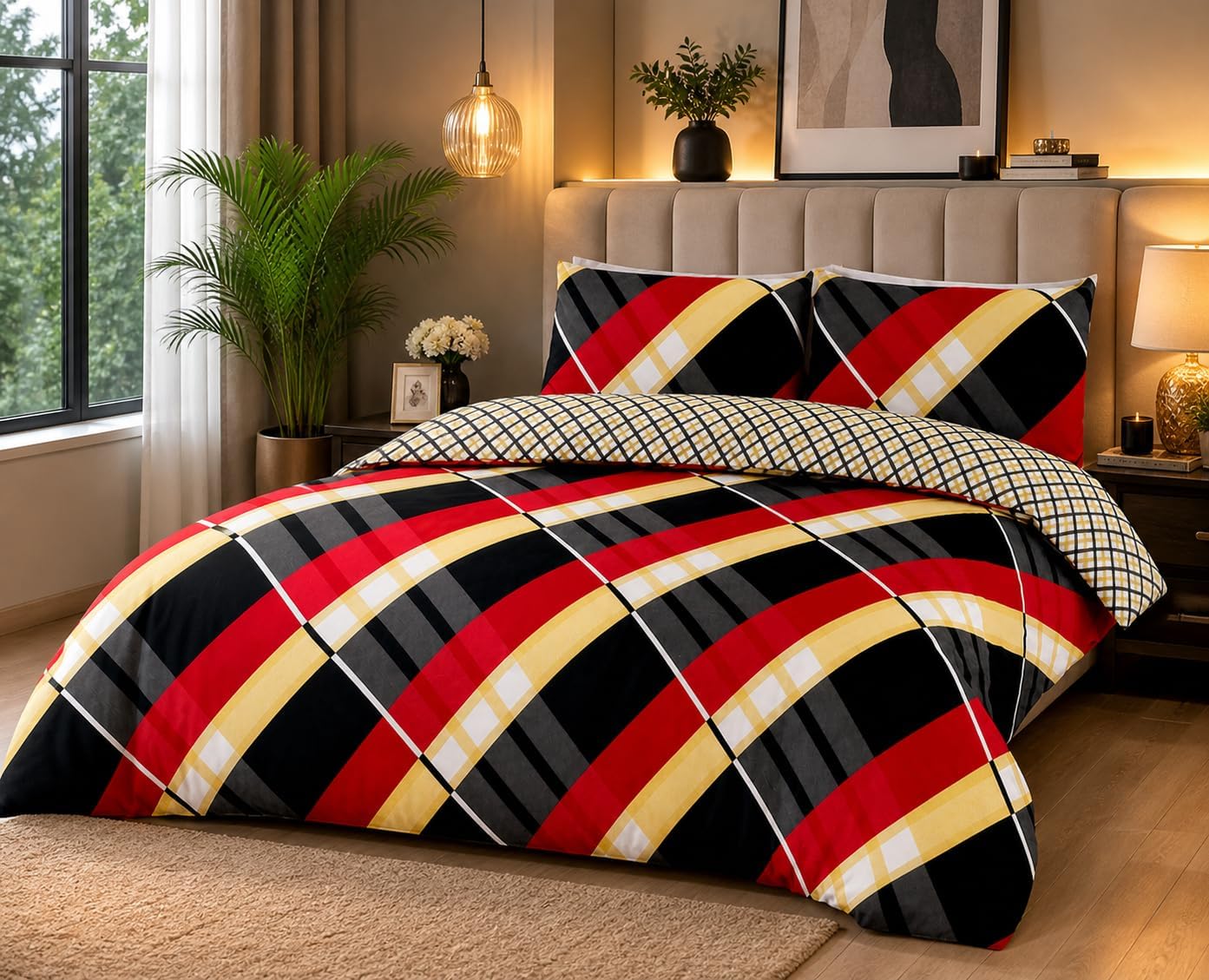 Hardy Check Striped Polycotton Duvet Cover Set – Soft Easy Care Bedding | Night Zone