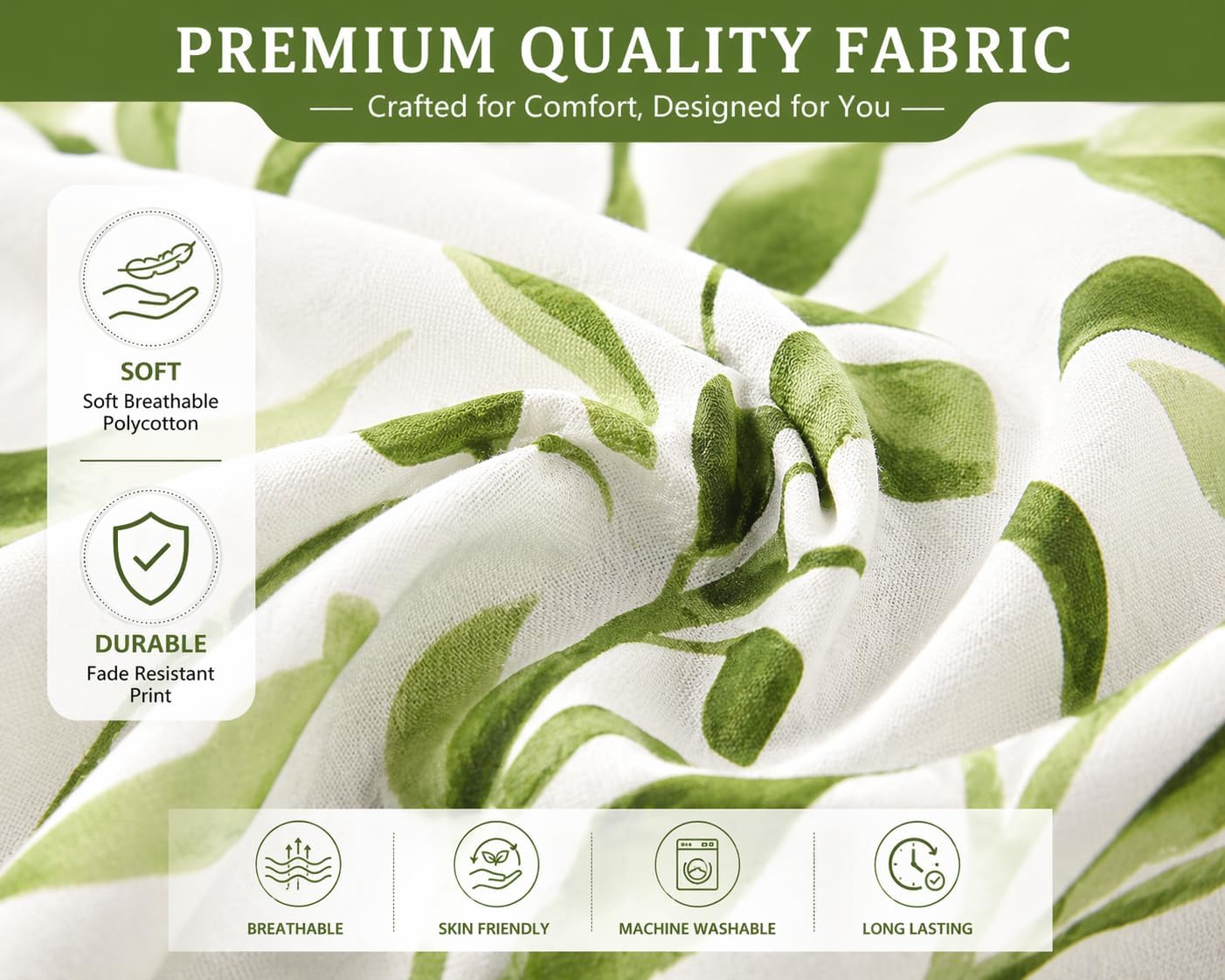 Ellie Leaf Printed Floral Duvet Cover Set – Soft Easy Care Botanical Bedding | Night Zone