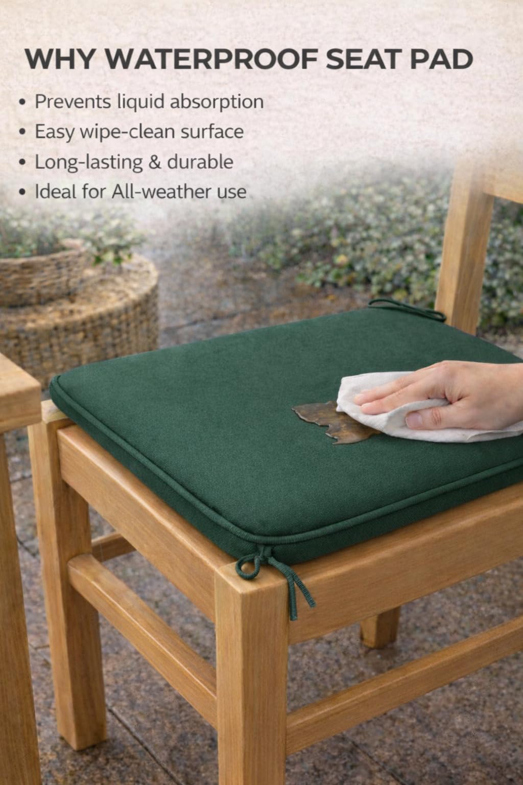 Pack of 4 Waterproof Chair Pads 38 x 38 cm – Indoor & Outdoor Seat Cushions with Ties | Night Zone