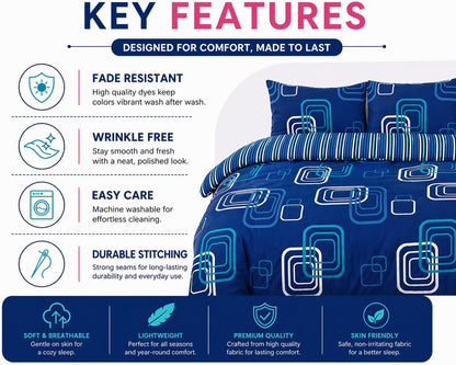 Blake Geometric Printed Polycotton Duvet Cover Set – Modern Easy Care Bedding | Night Zone