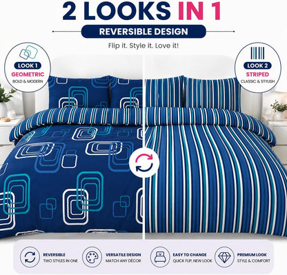Blake Geometric Printed Polycotton Duvet Cover Set – Modern Easy Care Bedding | Night Zone