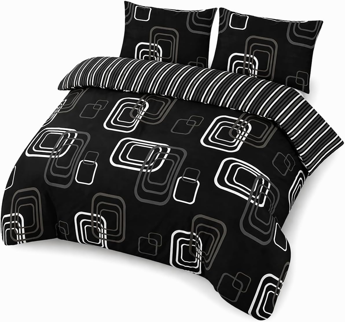 Blake Geometric Printed Polycotton Duvet Cover Set – Modern Easy Care Bedding | Night Zone