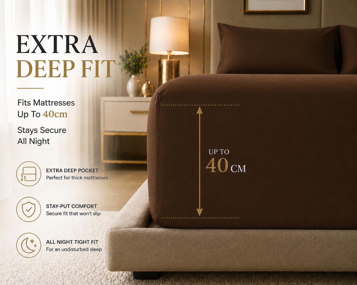 180 Thread Count Percale Extra Deep Fitted Sheet 40cm – Non Iron Polycotton Bedding | Night Zone