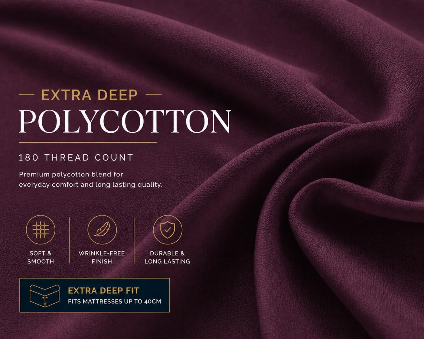 180 Thread Count Percale Extra Deep Fitted Sheet 40cm – Non Iron Polycotton Bedding | Night Zone