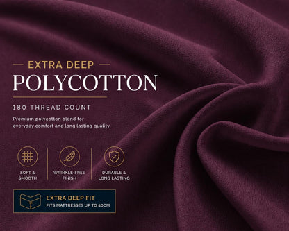 180 Thread Count Percale Extra Deep Fitted Sheet 40cm – Non Iron Polycotton Bedding | Night Zone