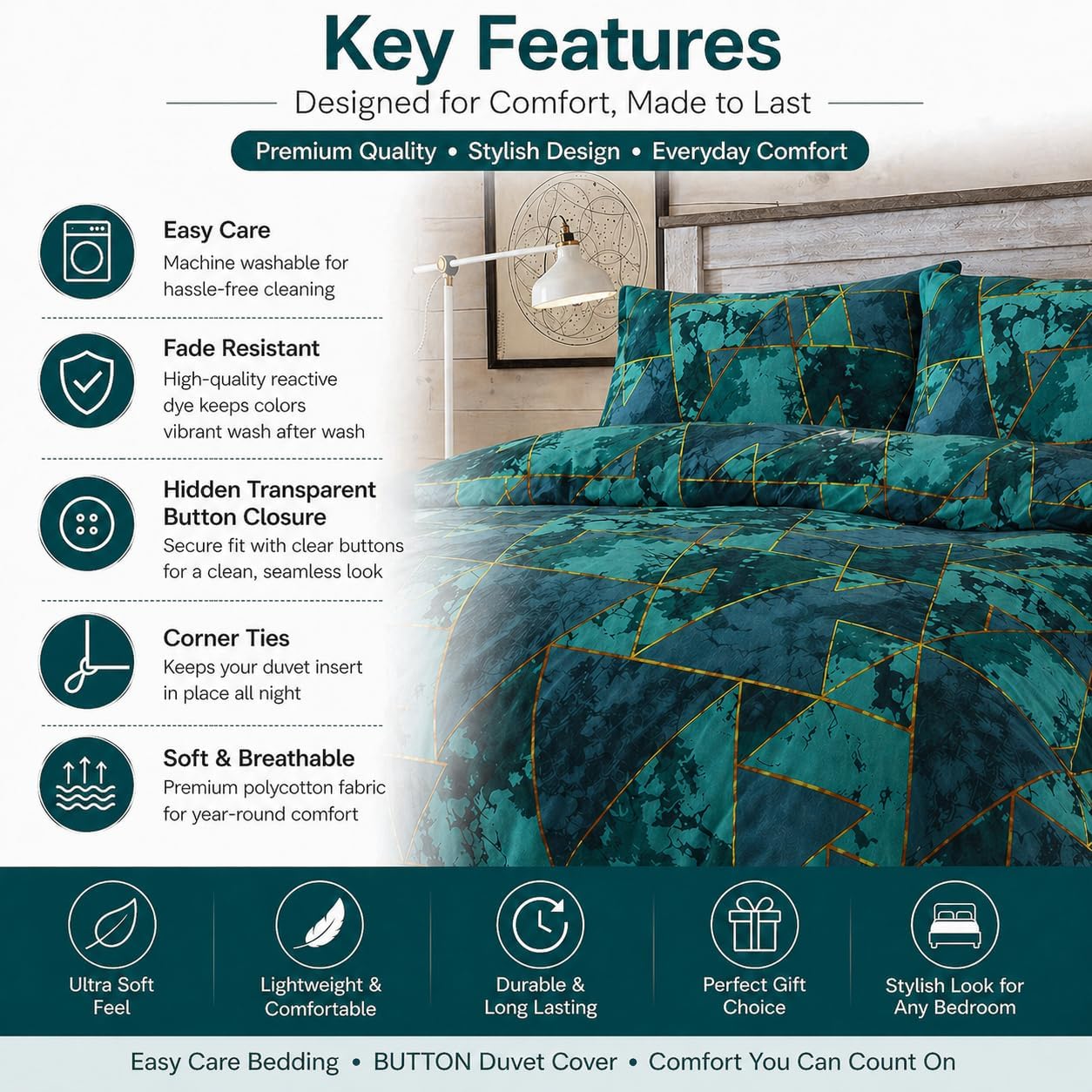 Arlo Triangles Geometric Reversible Duvet Cover Set – Modern Easy Care Bedding | Night Zone