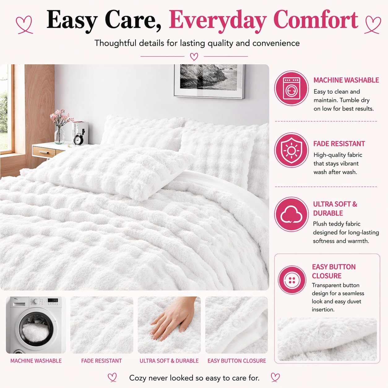 Teddy Square Fleece Duvet Cover Set – Ultra Soft Fluffy Plush Bedding | Night Zone