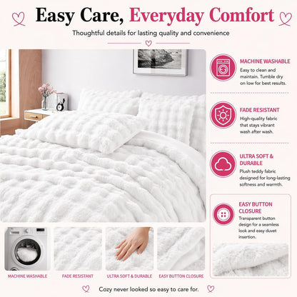 Teddy Square Fleece Duvet Cover Set – Ultra Soft Fluffy Plush Bedding | Night Zone