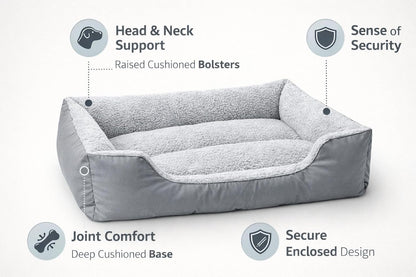 Luxury Orthopaedic Dog Bed Sofa – Plush Pet Basket with Raised Support Sides | Night Zone