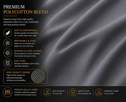 180 Thread Count Percale Fitted Sheet 25cm Deep – Polycotton Easy Care Bedding | Night Zone