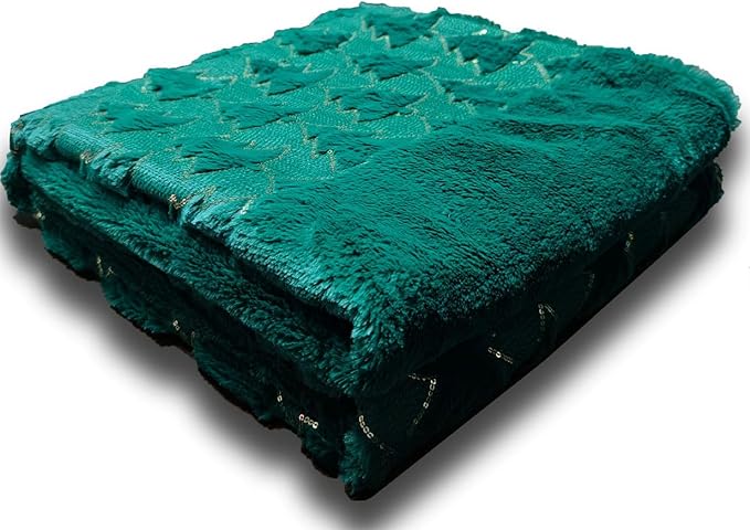 Teddy Fleece Christmas Blanket – Soft Plush Throw with Sequin Christmas Tree Design | Night Zone