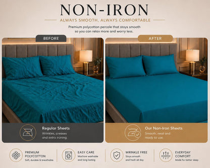 180 Thread Count Percale Fitted Sheet 25cm Deep – Polycotton Easy Care Bedding | Night Zone