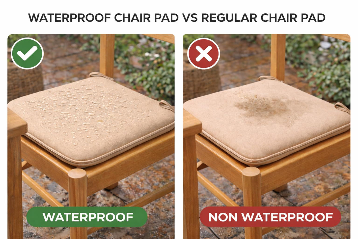 Pack of 4 Waterproof Chair Pads 38 x 38 cm – Indoor & Outdoor Seat Cushions with Ties | Night Zone