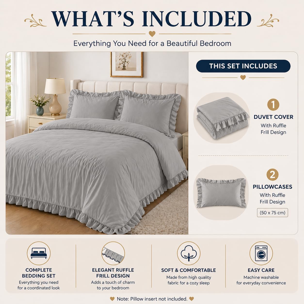 Santiago Frilled Polycotton Duvet Cover Set – Luxury Easy Care Bedding | Night Zone