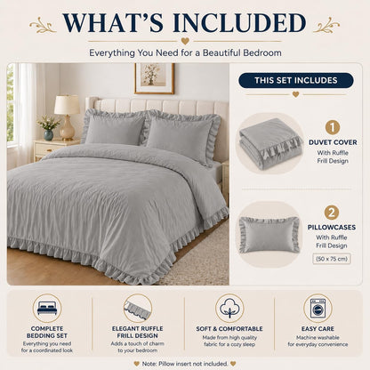 Santiago Frilled Polycotton Duvet Cover Set – Luxury Easy Care Bedding | Night Zone