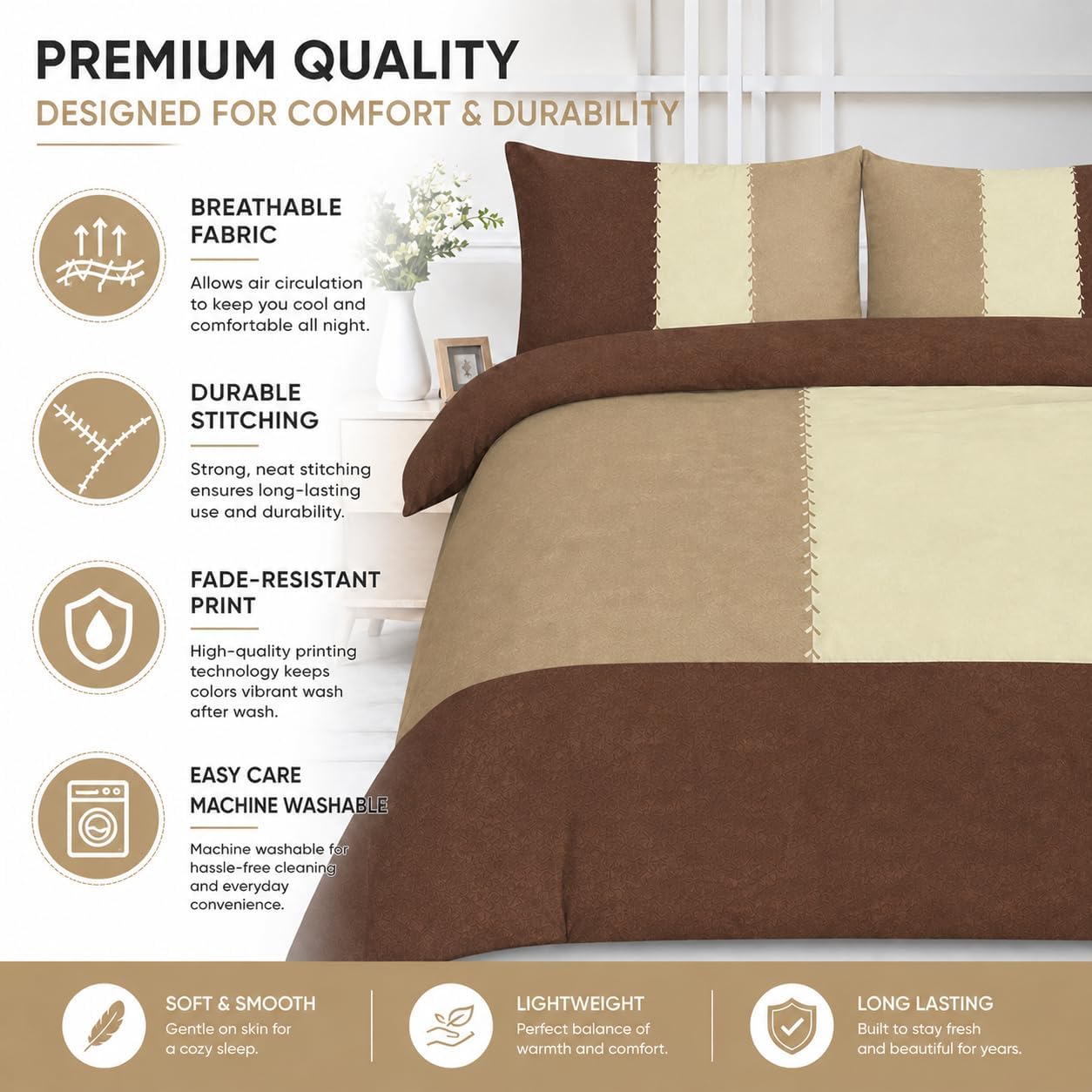 Suede Patch Polycotton Duvet Cover Set – Luxury Soft Touch Patchwork Bedding | Night Zone