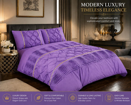 Eleanor Pintuck Polycotton Duvet Cover Set – Luxury Hotel Style Bedding | Night Zone