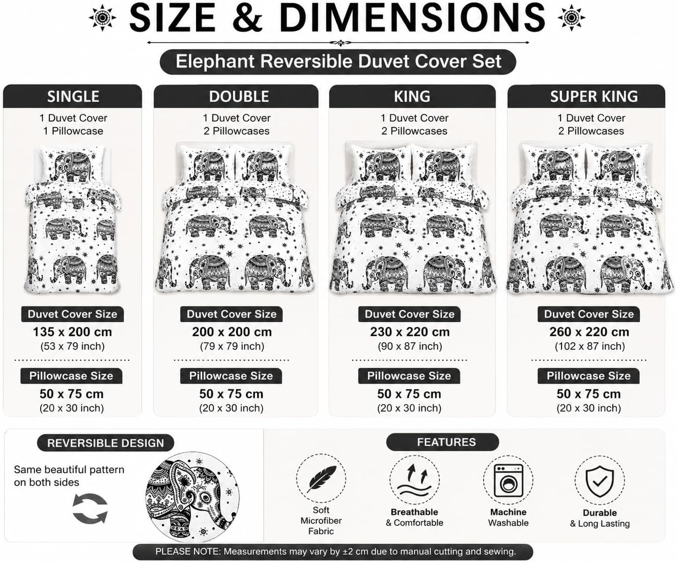 Elephant Animal Printed Polycotton Duvet Cover Set – Safari Wildlife Bedding | Night Zone