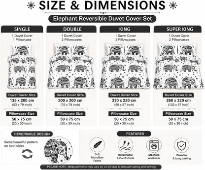 Elephant Animal Printed Polycotton Duvet Cover Set – Safari Wildlife Bedding | Night Zone