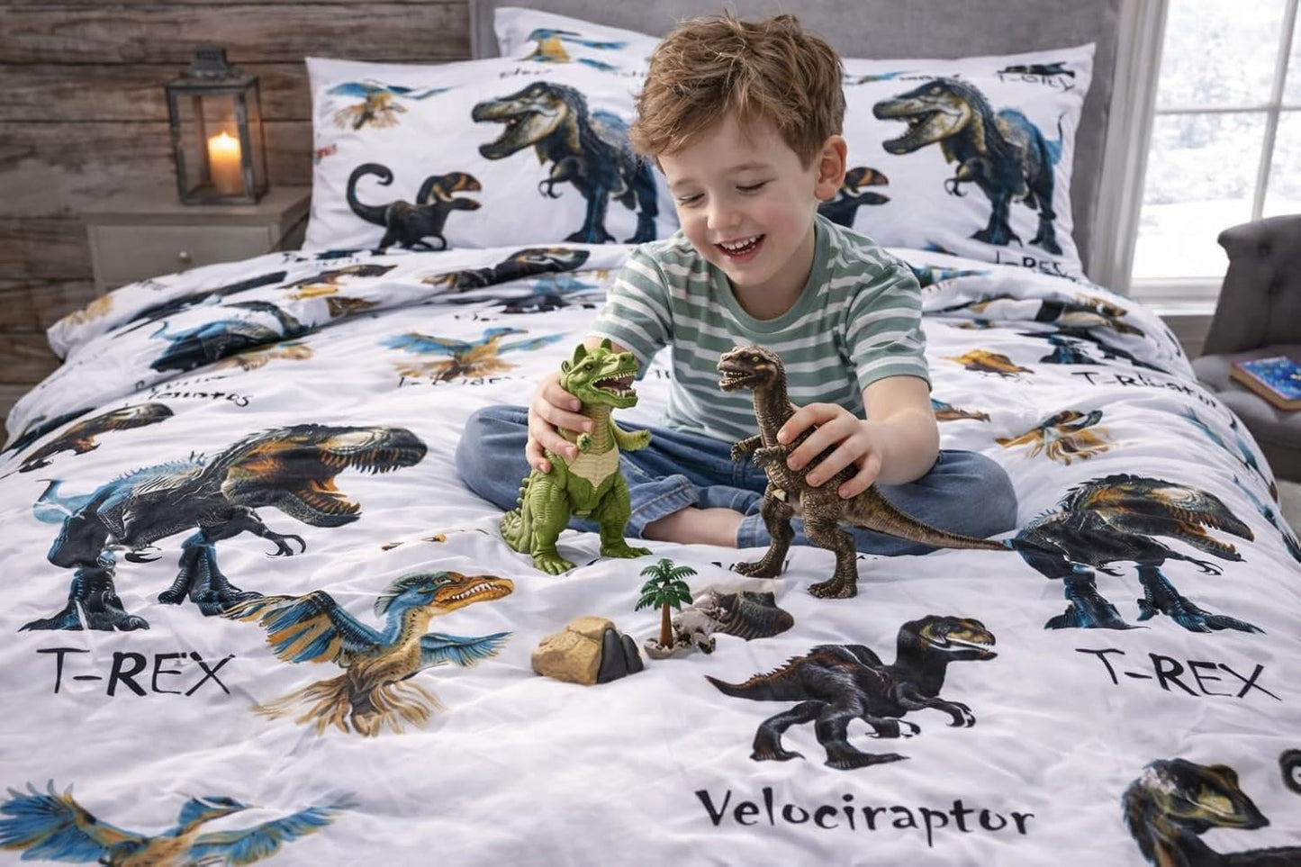 Dinosaur Polycotton Duvet Cover Set – Kids Easy Care Dinosaur Bedding | Night Zone