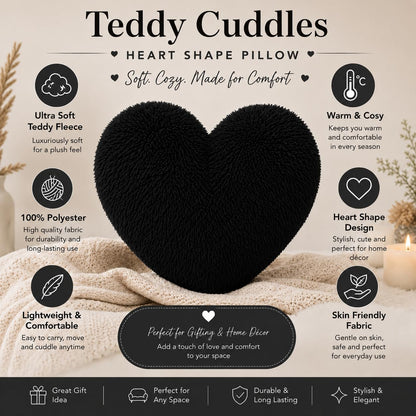 Teddy Cuddles Heart Shape Teddy Fleece Cushion – Soft Filled Decorative Cushion | Night Zone