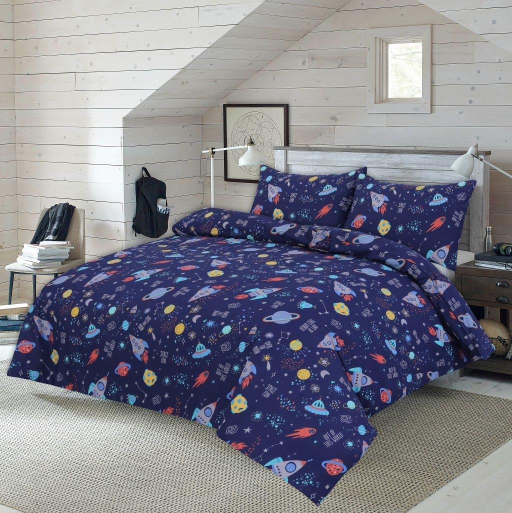 Kids Space Galaxy Duvet Cover Set – Rocket & Planet Bedding for Children | Night Zone