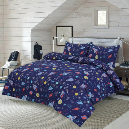Kids Space Galaxy Duvet Cover Set – Rocket & Planet Bedding for Children | Night Zone