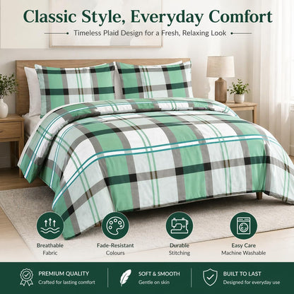 Remi Check Duvet Cover Set – Poly cotton Checked Quilt Cover with Pillowcases | Night Zone