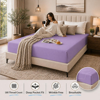 180 Thread Count Percale Fitted Sheet 25cm Deep – Polycotton Easy Care Bedding | Night Zone