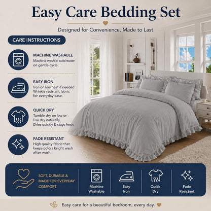 Santiago Frilled Polycotton Duvet Cover Set – Luxury Easy Care Bedding | Night Zone