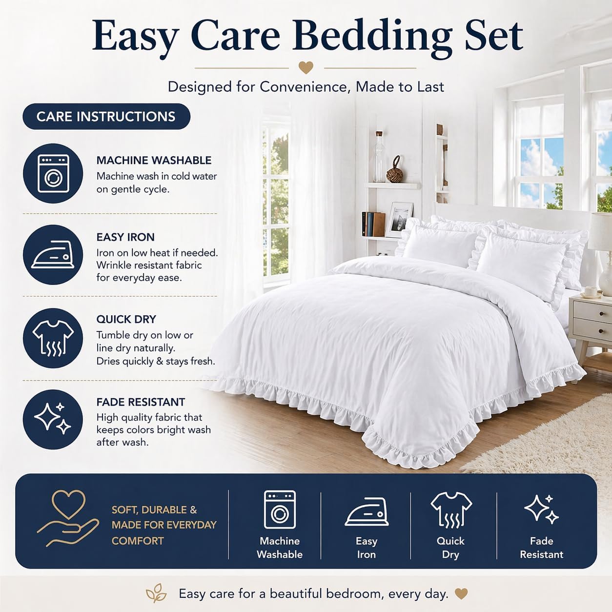Santiago Frilled Polycotton Duvet Cover Set – Luxury Easy Care Bedding | Night Zone