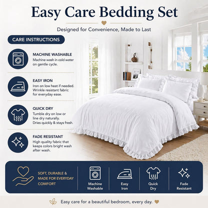 Santiago Frilled Polycotton Duvet Cover Set – Luxury Easy Care Bedding | Night Zone