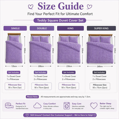 Teddy Square Fleece Duvet Cover Set – Ultra Soft Fluffy Plush Bedding | Night Zone