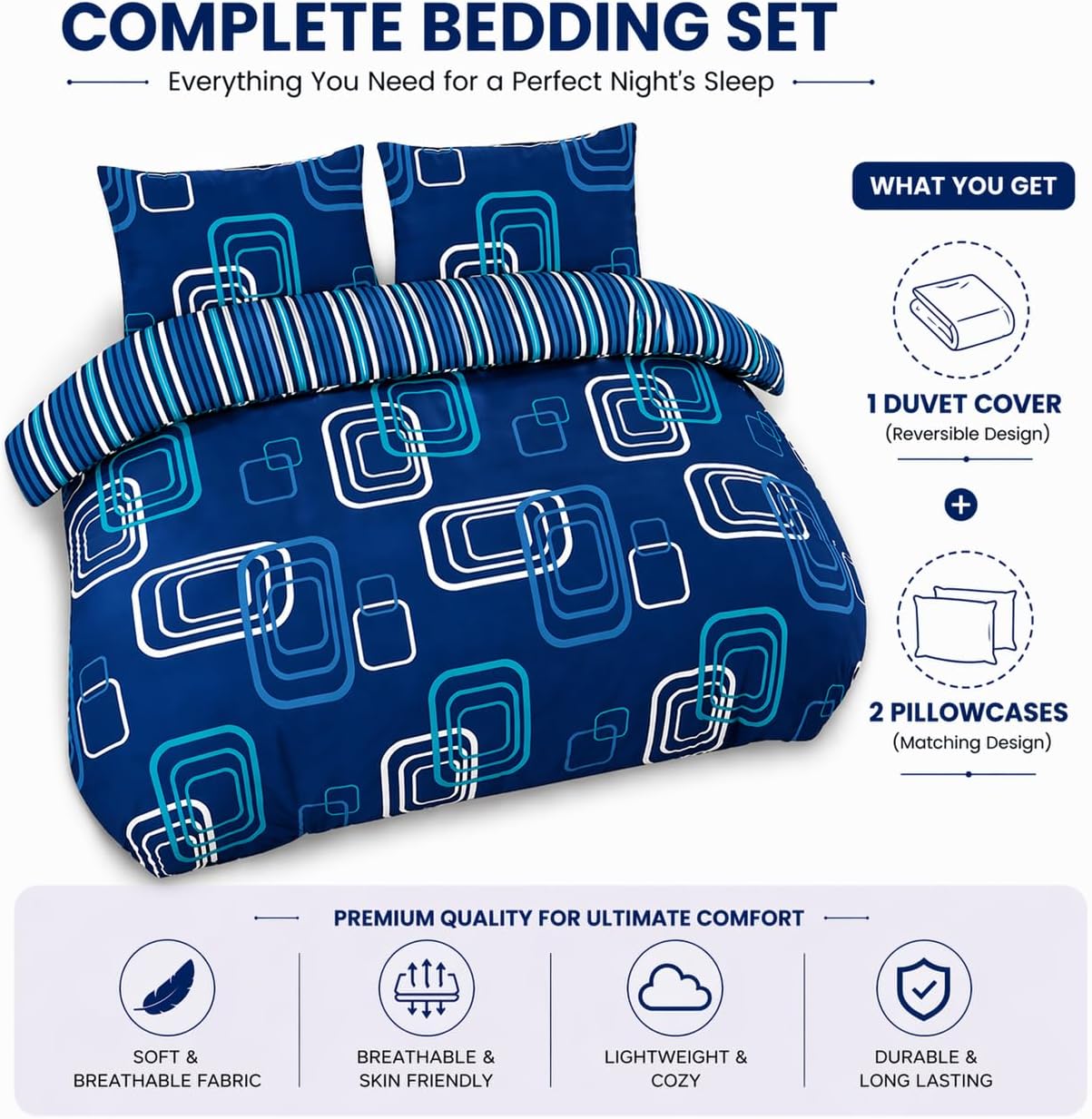 Blake Geometric Printed Polycotton Duvet Cover Set – Modern Easy Care Bedding | Night Zone