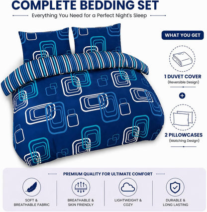 Blake Geometric Printed Polycotton Duvet Cover Set – Modern Easy Care Bedding | Night Zone