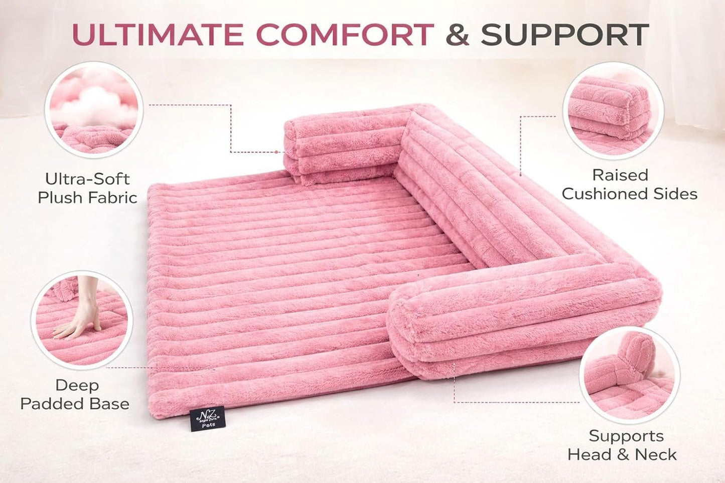 Waterproof Ribbed Plush Pet Bed – Cord Sofa Dog & Cat Bed with Raised Sides | Night Zone