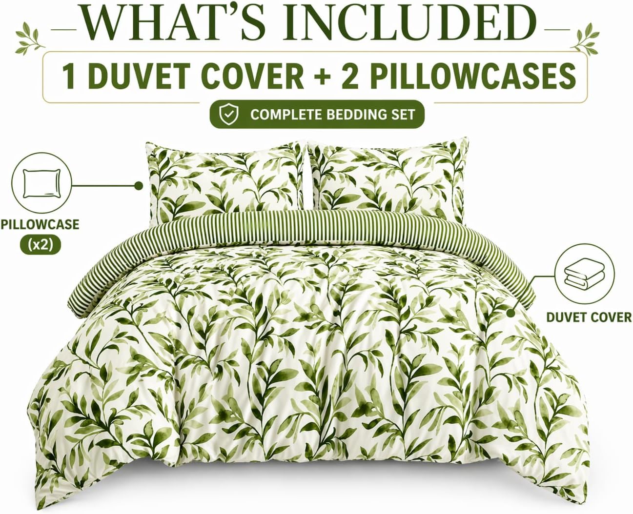 Ellie Leaf Printed Floral Duvet Cover Set – Soft Easy Care Botanical Bedding | Night Zone