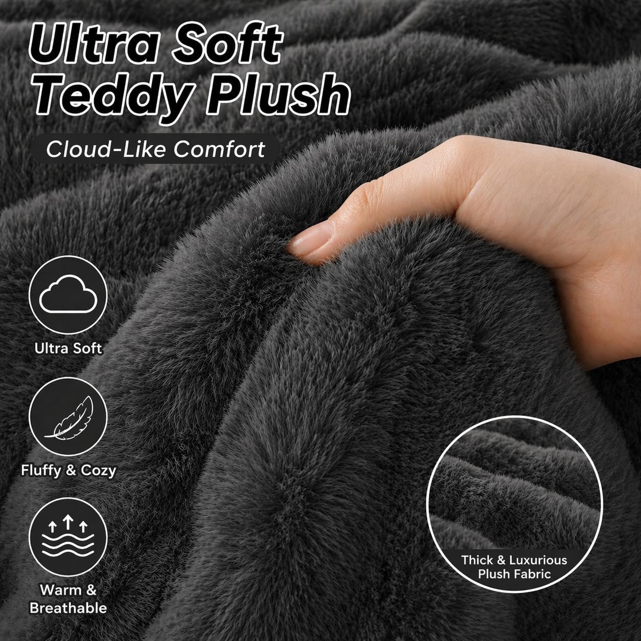 Teddy Square Fleece Duvet Cover Set – Ultra Soft Fluffy Plush Bedding | Night Zone