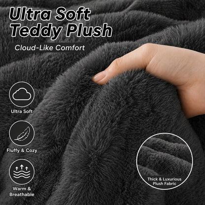 Teddy Square Fleece Duvet Cover Set – Ultra Soft Fluffy Plush Bedding | Night Zone