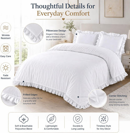 Santiago Frilled Polycotton Duvet Cover Set – Luxury Easy Care Bedding | Night Zone