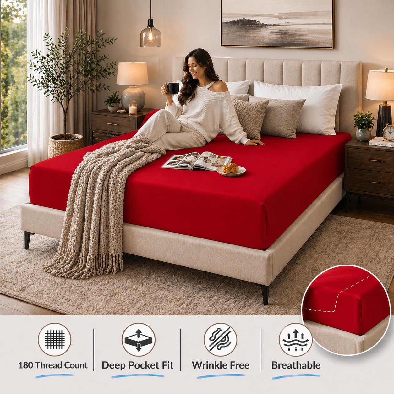 180 Thread Count Percale Fitted Sheet 25cm Deep – Polycotton Easy Care Bedding | Night Zone