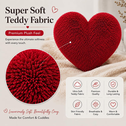 Teddy Cuddles Heart Shape Teddy Fleece Cushion – Soft Filled Decorative Cushion | Night Zone