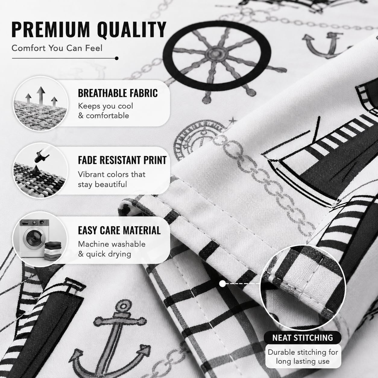 Jake Sailor Coastal Ship Duvet Cover Set – Reversible Nautical Quilt Cover Luxury Bedding | Night Zone
