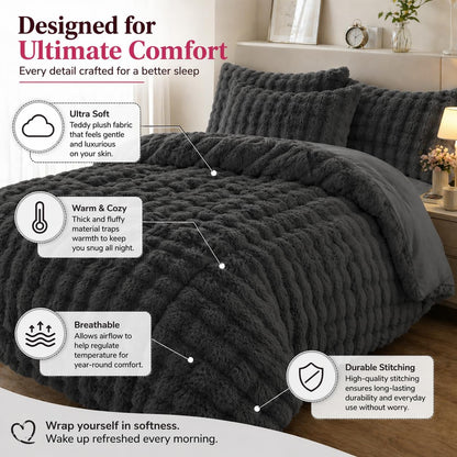 Teddy Square Fleece Duvet Cover Set – Ultra Soft Fluffy Plush Bedding | Night Zone