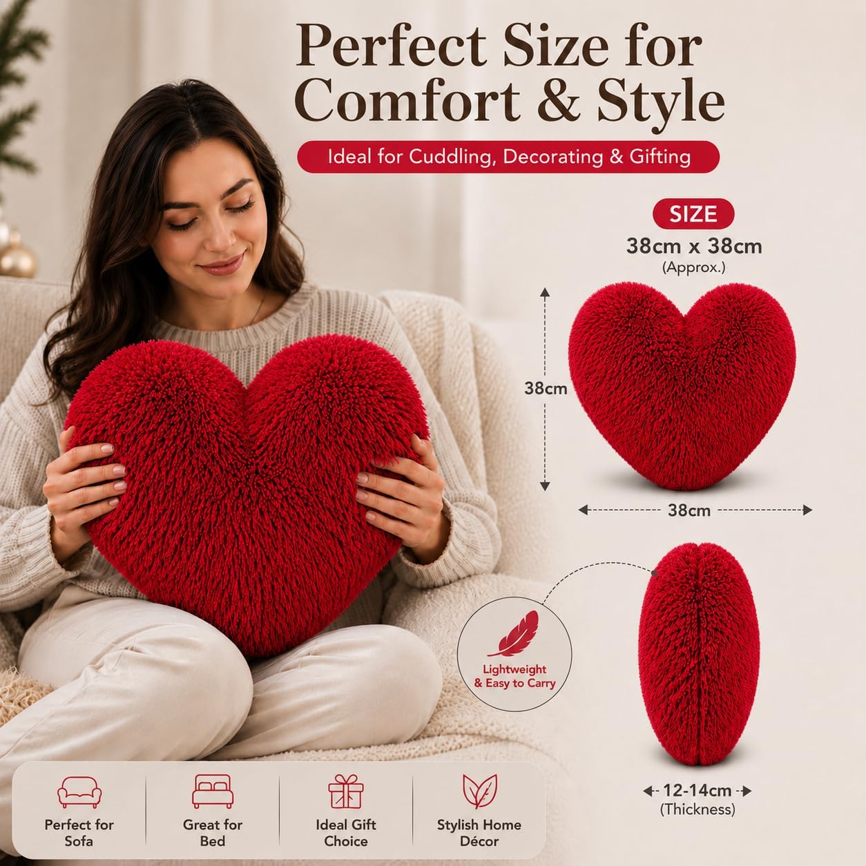 Teddy Cuddles Heart Shape Teddy Fleece Cushion – Soft Filled Decorative Cushion | Night Zone