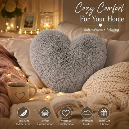 Teddy Cuddles Heart Shape Teddy Fleece Cushion – Soft Filled Decorative Cushion | Night Zone