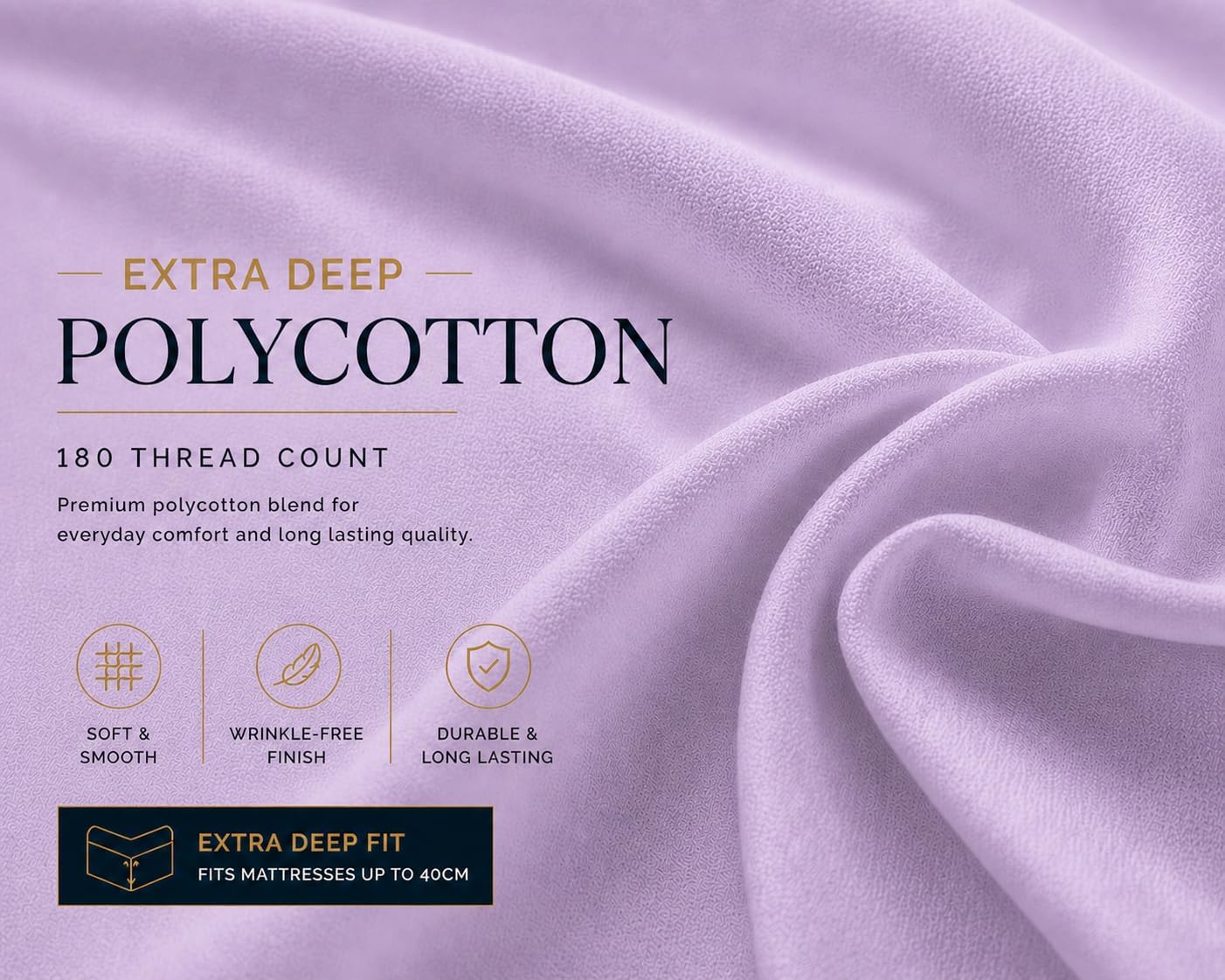 180 Thread Count Percale Extra Deep Fitted Sheet 40cm – Non Iron Polycotton Bedding | Night Zone